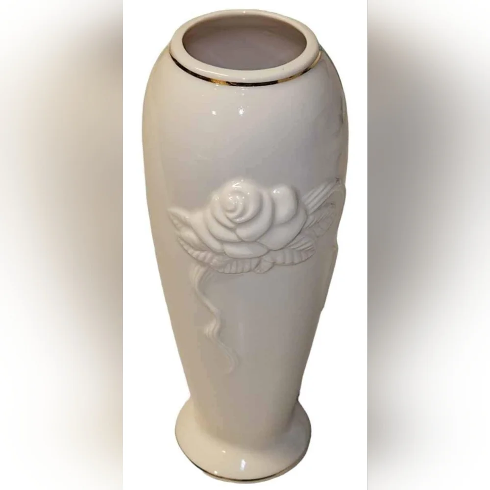 Set Of 2 Lenox Rose Blossom Embossed Bud Vase Porcelain 24k Gold Trim